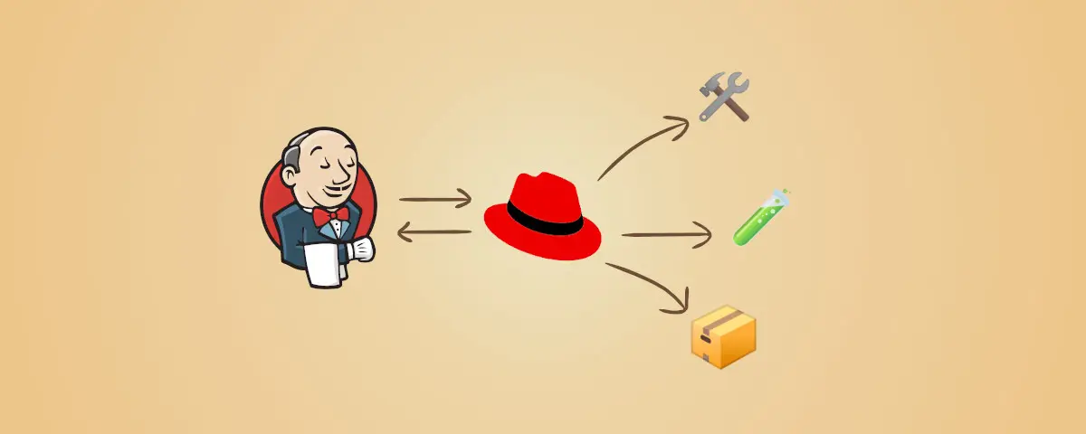 Représentation de l'intéraction entre Jenkins et une machine virtuelle RedHat pour réaliser des tâches CI/CD