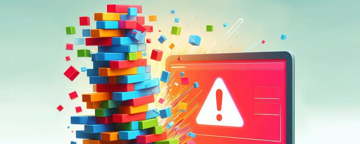 Illustration d'une pile de données qui déborde et explose, symbolisant une erreur de stack overflow dans un programme informatique.