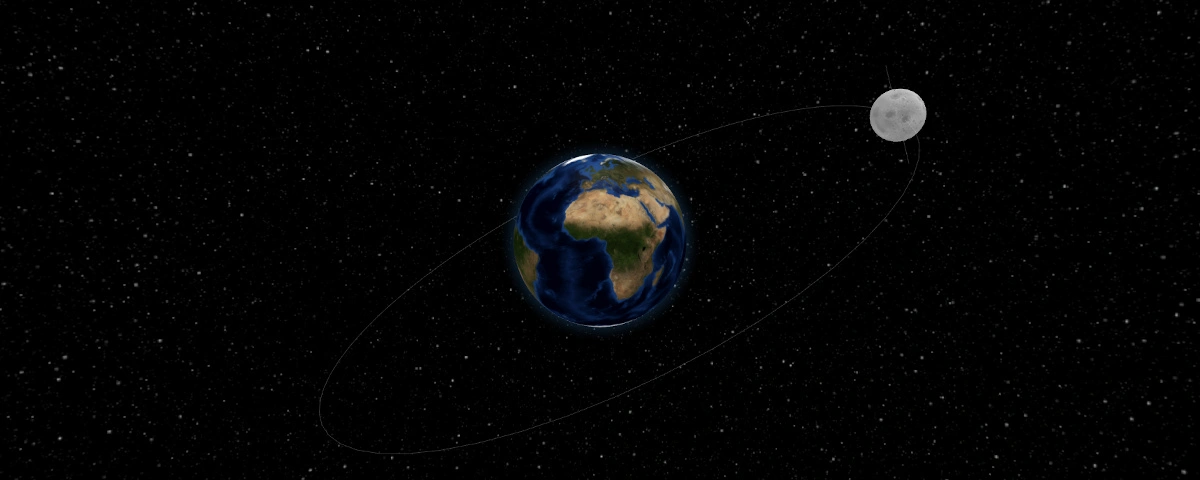 Scène 3D du système Terre-Lune codé en HTML et JavaScript.