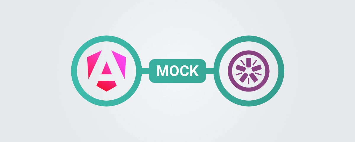 Illustration stylisée représentant le logo Angular à gauche, le logo Jasmine à droite, et un composant "Mock" au centre, reliés entre eux sur un fond clair.