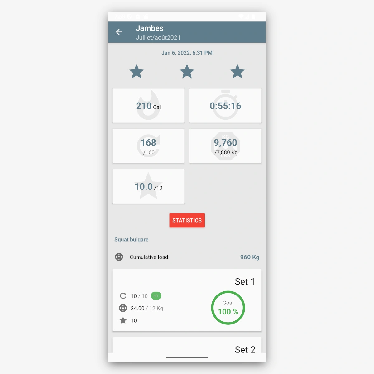 Screen shot de l'interface utilisateur de l'application Aesthetics Workout sur un mobile Android API 35 après ajout du padding.